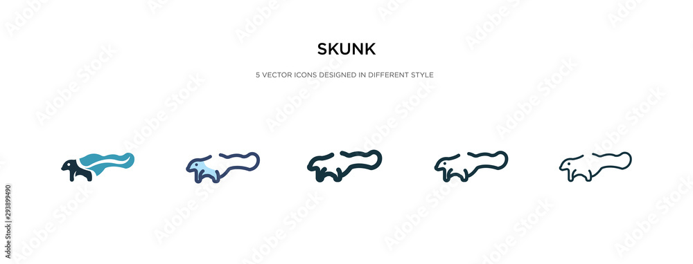 skunk icon in different style vector illustration. two colored and black skunk vector icons designed in filled, outline, line and stroke style can be used for web, mobile, ui skunk icon in different style vector illustration. two colored and black skunk vector icons designed in filled, outline, line and stroke style can be used for web, mobile, ui