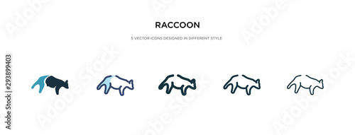 raccoon icon in different style vector illustration. two colored and black raccoon vector icons designed in filled, outline, line and stroke style can be used for web, mobile, ui