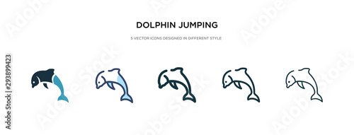 dolphin jumping icon in different style vector illustration. two colored and black dolphin jumping vector icons designed in filled, outline, line and stroke style can be used for web, mobile, ui