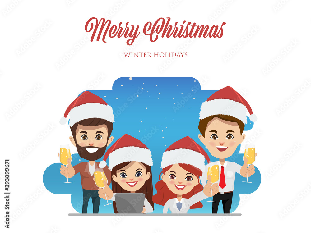 Fototapeta premium Merry christmas and Happy new year office party wearing santa claus hat.