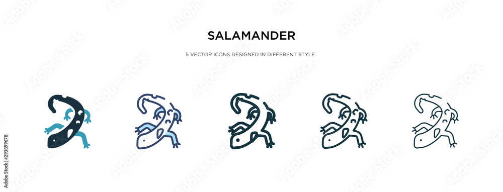 salamander icon in different style vector illustration. two colored and black salamander vector icons designed in filled, outline, line and stroke style can be used for web, mobile, ui salamander icon in different style vector illustration. two colored and black salamander vector icons designed in filled, outline, line and stroke style can be used for web, mobile, ui