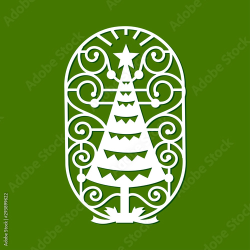 Christmas tree template for Laser and plotter cutting. Christmas party invitations and decoration. Suitable for laser cutting, plotter cutting or printing