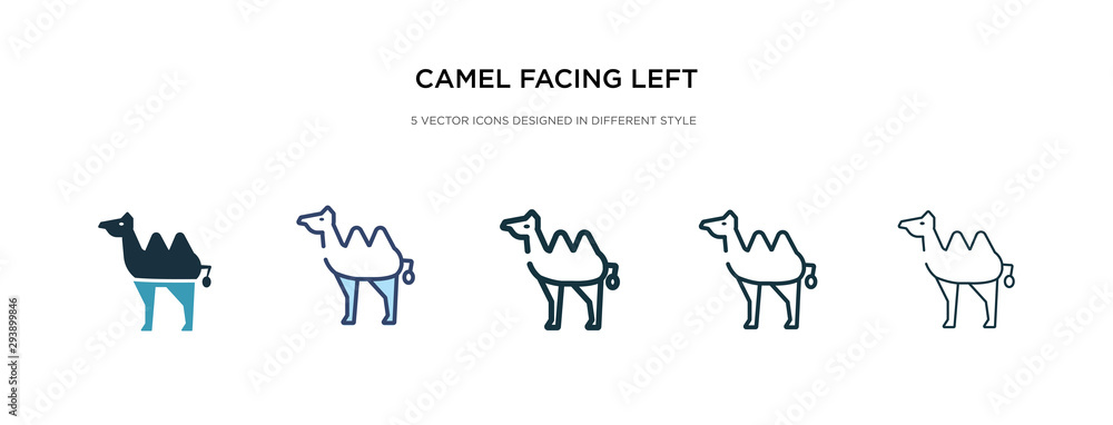 camel facing left icon in different style vector illustration. two colored and black camel facing left vector icons designed in filled, outline, line and stroke style can be used for web, mobile, ui camel facing left icon in different style vector illustration. two colored and black camel facing left vector icons designed in filled, outline, line and stroke style can be used for web, mobile, ui
