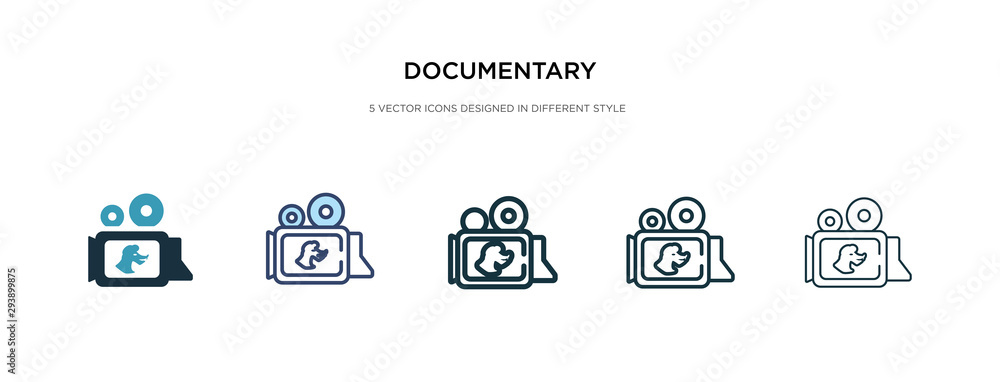 documentary icon in different style vector illustration. two colored and black documentary vector icons designed in filled, outline, line and stroke style can be used for web, mobile, ui