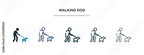 walking dog icon in different style vector illustration. two colored and black walking dog vector icons designed in filled, outline, line and stroke style can be used for web, mobile, ui