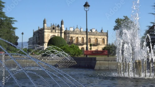 Fountain in front of the Dadiani Palace, Historical and Architectural Museum located inside a park in Zugdidi. Travel. photo