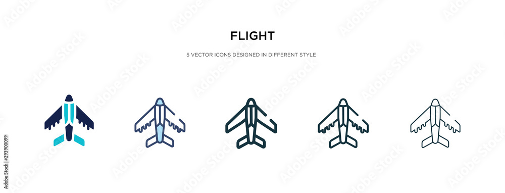 flight icon in different style vector illustration. two colored and black flight vector icons designed in filled, outline, line and stroke style can be used for web, mobile, ui
