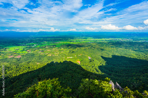 Green Rainforest Mountain View With Blue Sky And Clouds