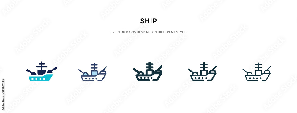 ship icon in different style vector illustration. two colored and black ship vector icons designed in filled, outline, line and stroke style can be used for web, mobile, ui