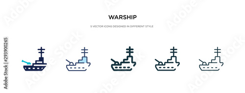 warship icon in different style vector illustration. two colored and black warship vector icons designed in filled, outline, line and stroke style can be used for web, mobile, ui