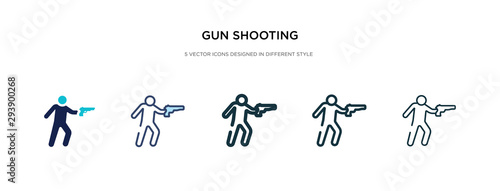 gun shooting icon in different style vector illustration. two colored and black gun shooting vector icons designed in filled, outline, line and stroke style can be used for web, mobile, ui