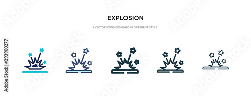 explosion icon in different style vector illustration. two colored and black explosion vector icons designed in filled  outline  line and stroke style can be used for web  mobile  ui