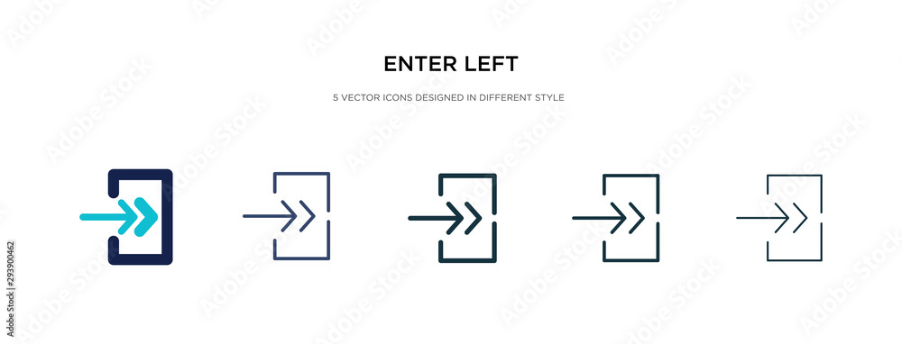enter left icon in different style vector illustration. two colored and black enter left vector icons designed in filled, outline, line and stroke style can be used for web, mobile, ui