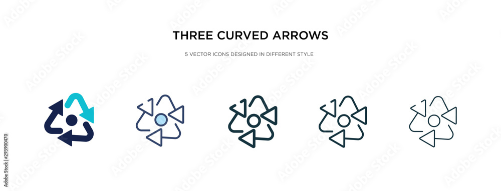 three curved arrows icon in different style vector illustration. two colored and black three curved arrows vector icons designed in filled, outline, line and stroke style can be used for web, three curved arrows icon in different style vector illustration. two colored and black three curved arrows vector icons designed in filled, outline, line and stroke style can be used for web,