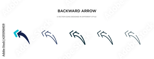 backward arrow icon in different style vector illustration. two colored and black backward arrow vector icons designed in filled, outline, line and stroke style can be used for web, mobile, ui