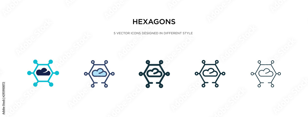 hexagons icon in different style vector illustration. two colored and black hexagons vector icons designed in filled, outline, line and stroke style can be used for web, mobile, ui