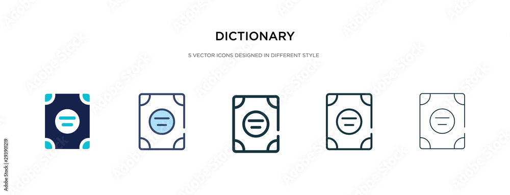 dictionary icon in different style vector illustration. two colored and black dictionary vector icons designed in filled, outline, line and stroke style can be used for web, mobile, ui dictionary icon in different style vector illustration. two colored and black dictionary vector icons designed in filled, outline, line and stroke style can be used for web, mobile, ui