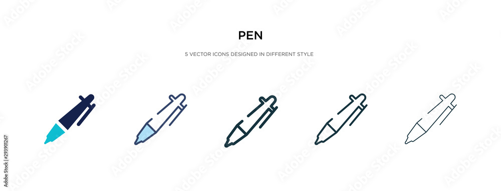 pen icon in different style vector illustration. two colored and black pen vector icons designed in filled, outline, line and stroke style can be used for web, mobile, ui pen icon in different style vector illustration. two colored and black pen vector icons designed in filled, outline, line and stroke style can be used for web, mobile, ui