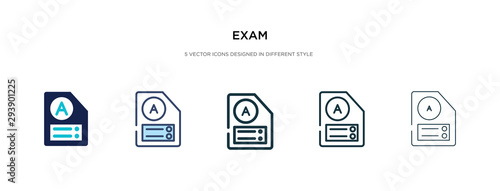exam icon in different style vector illustration. two colored and black exam vector icons designed in filled, outline, line and stroke style can be used for web, mobile, ui