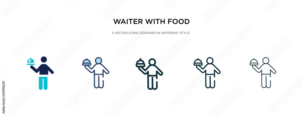 waiter with food tray icon in different style vector illustration. two colored and black waiter with food tray vector icons designed in filled, outline, line and stroke style can be used for web, waiter with food tray icon in different style vector illustration. two colored and black waiter with food tray vector icons designed in filled, outline, line and stroke style can be used for web,