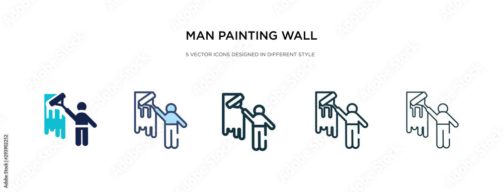 man painting wall icon in different style vector illustration. two colored and black man painting wall vector icons designed in filled, outline, line and stroke style can be used for web, mobile, ui