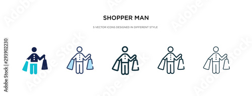 shopper man icon in different style vector illustration. two colored and black shopper man vector icons designed in filled, outline, line and stroke style can be used for web, mobile, ui