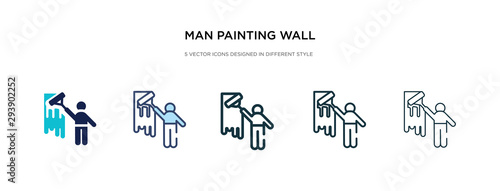 man painting wall icon in different style vector illustration. two colored and black man painting wall vector icons designed in filled, outline, line and stroke style can be used for web, mobile, ui