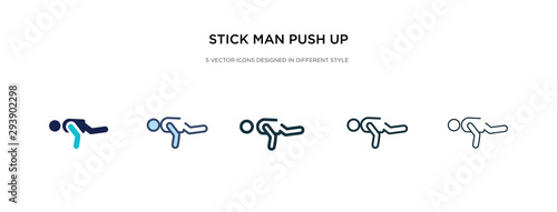 stick man push up icon in different style vector illustration. two colored and black stick man push up vector icons designed in filled  outline  line and stroke style can be used for web  mobile  ui