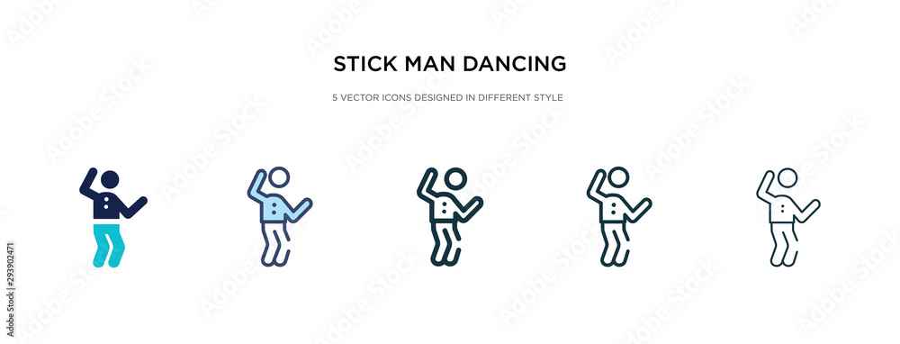 stick man dancing icon in different style vector illustration. two colored and black stick man dancing vector icons designed in filled, outline, line and stroke style can be used for web, mobile, ui
