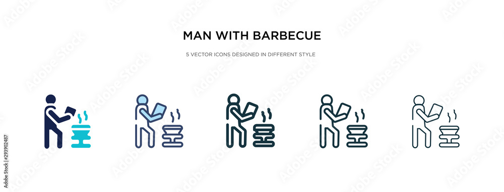 man with barbecue icon in different style vector illustration. two colored and black man with barbecue vector icons designed in filled, outline, line and stroke style can be used for web, mobile, ui