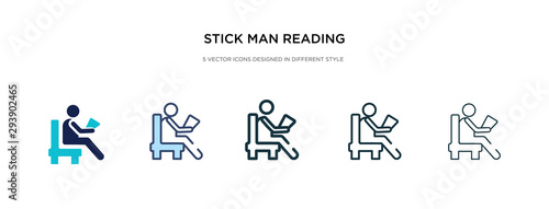 stick man reading icon in different style vector illustration. two colored and black stick man reading vector icons designed in filled, outline, line and stroke style can be used for web, mobile, ui