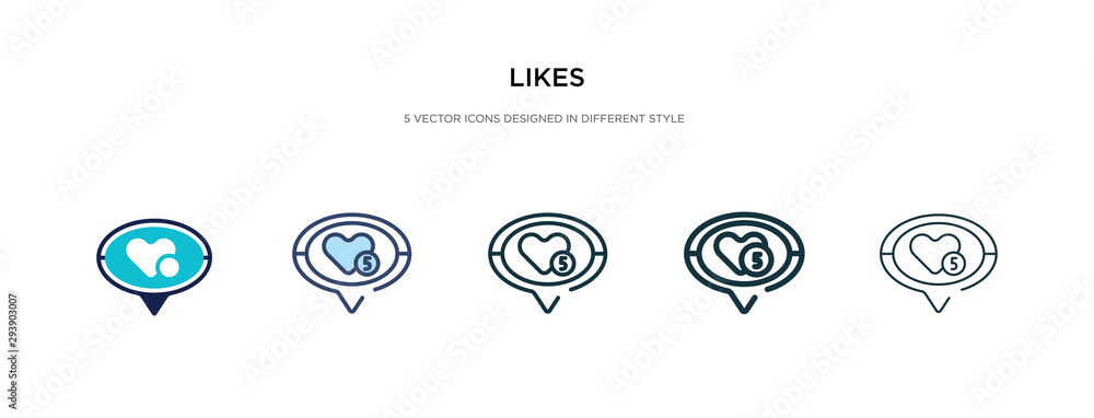 likes icon in different style vector illustration. two colored and black likes vector icons designed in filled, outline, line and stroke style can be used for web, mobile, ui likes icon in different style vector illustration. two colored and black likes vector icons designed in filled, outline, line and stroke style can be used for web, mobile, ui