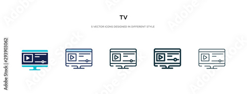tv icon in different style vector illustration. two colored and black tv vector icons designed in filled, outline, line and stroke style can be used for web, mobile, ui