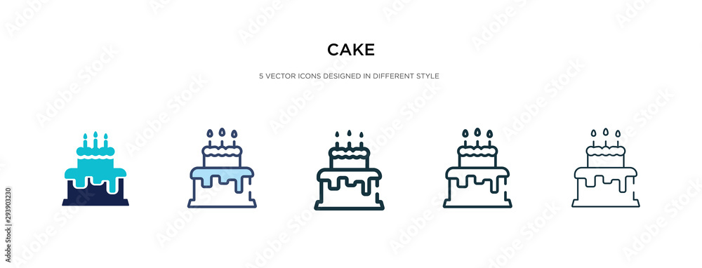 cake icon in different style vector illustration. two colored and black cake vector icons designed in filled, outline, line and stroke style can be used for web, mobile, ui cake icon in different style vector illustration. two colored and black cake vector icons designed in filled, outline, line and stroke style can be used for web, mobile, ui