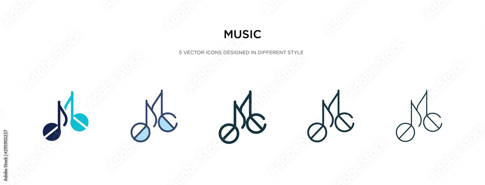 music icon in different style vector illustration. two colored and black music vector icons designed in filled, outline, line and stroke style can be used for web, mobile, ui music icon in different style vector illustration. two colored and black music vector icons designed in filled, outline, line and stroke style can be used for web, mobile, ui