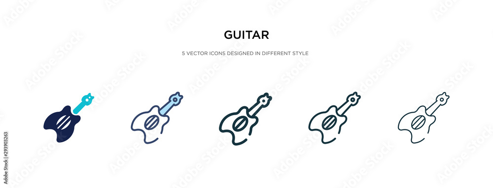 guitar icon in different style vector illustration. two colored and black guitar vector icons designed in filled, outline, line and stroke style can be used for web, mobile, ui guitar icon in different style vector illustration. two colored and black guitar vector icons designed in filled, outline, line and stroke style can be used for web, mobile, ui