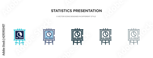 statistics presentation icon in different style vector illustration. two colored and black statistics presentation vector icons designed in filled, outline, line and stroke style can be used for
