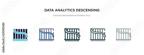data analytics descending line graphic icon in different style vector illustration. two colored and black data analytics descending line graphic vector icons designed in filled, outline, line and