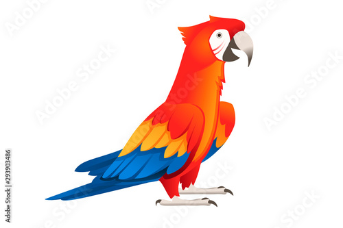 Adult parrot of red-and-green macaw Ara standing on two legs(Ara chloropterus) cartoon bird design flat vector illustration isolated on white background
