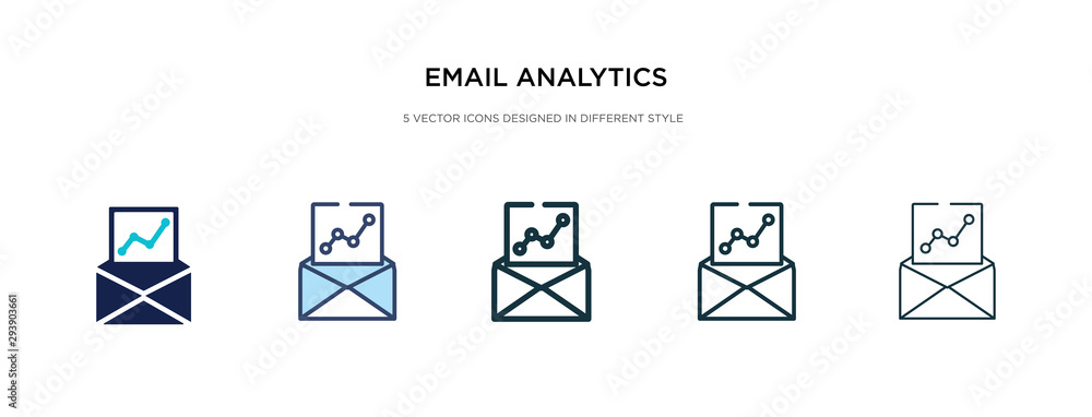 email analytics icon in different style vector illustration. two colored and black email analytics vector icons designed in filled, outline, line and stroke style can be used for web, mobile, ui email analytics icon in different style vector illustration. two colored and black email analytics vector icons designed in filled, outline, line and stroke style can be used for web, mobile, ui