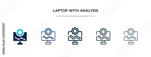 laptop with analysis icon in different style vector illustration. two colored and black laptop with analysis vector icons designed in filled, outline, line and stroke style can be used for web,