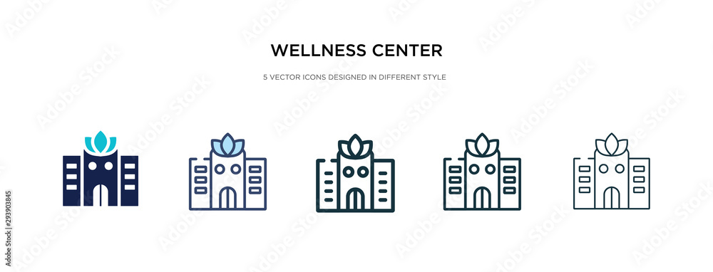 wellness center icon in different style vector illustration. two colored and black wellness center vector icons designed in filled, outline, line and stroke style can be used for web, mobile, ui wellness center icon in different style vector illustration. two colored and black wellness center vector icons designed in filled, outline, line and stroke style can be used for web, mobile, ui