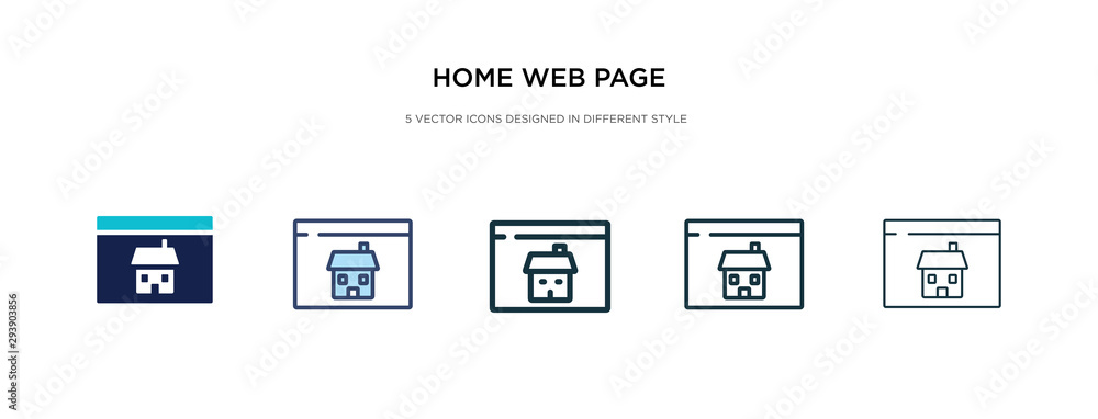 home web page icon in different style vector illustration. two colored and black home web page vector icons designed in filled, outline, line and stroke style can be used for web, mobile, ui home web page icon in different style vector illustration. two colored and black home web page vector icons designed in filled, outline, line and stroke style can be used for web, mobile, ui