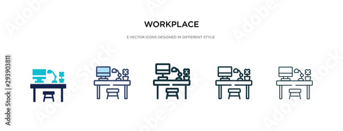 workplace icon in different style vector illustration. two colored and black workplace vector icons designed in filled, outline, line and stroke style can be used for web, mobile, ui