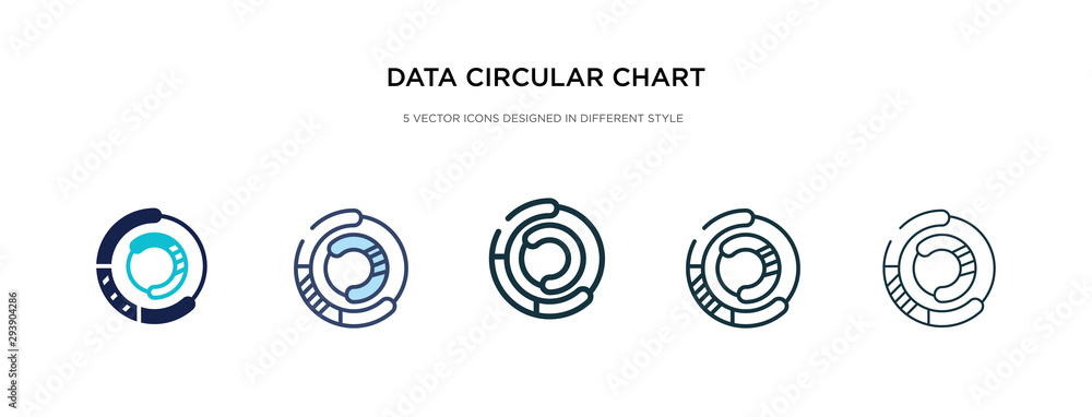 data circular chart icon in different style vector illustration. two colored and black data circular chart vector icons designed in filled, outline, line and stroke style can be used for web,