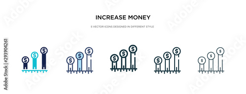 increase money icon in different style vector illustration. two colored and black increase money vector icons designed in filled, outline, line and stroke style can be used for web, mobile, ui