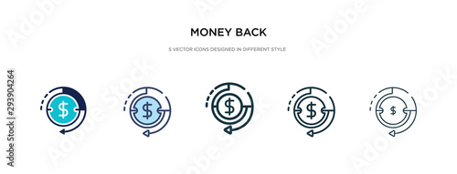 money back icon in different style vector illustration. two colored and black money back vector icons designed in filled, outline, line and stroke style can be used for web, mobile, ui