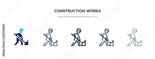 construction works icon in different style vector illustration. two colored and black construction works vector icons designed in filled, outline, line and stroke style can be used for web, mobile,
