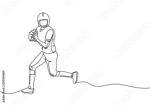 Continuous one line drawing of american or Canadian football player. Soccer game theme. Person holding the ball and running. Vector illustration minimalism design. photo