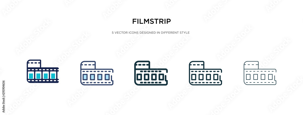filmstrip icon in different style vector illustration. two colored and black filmstrip vector icons designed in filled, outline, line and stroke style can be used for web, mobile, ui